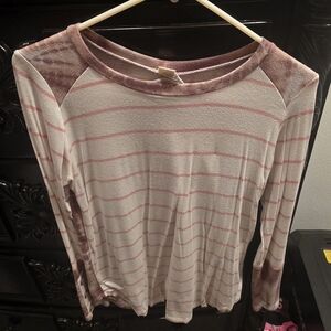 7th Ray Mauve and Cream Striped Long Sleeve Top